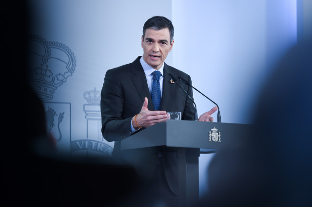 El president del Govern, Pedro Sánchez, durant una roda de premsa després del Consell de Ministres, al Complex de la Moncloa, el 28 de gener del 2025, a Madrid (Espanya).