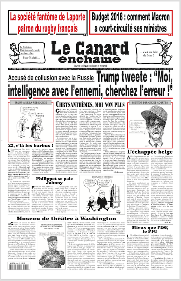 Portada Canard Enchaîné novembre 2017